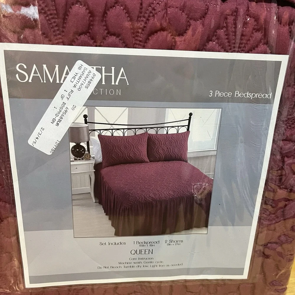Samantha Collection Burgundy Queen Size 3 Piece Bedspread‎ Set Quilted Maroon